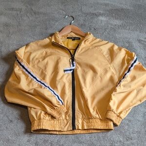 Belle Tweed Jacket, Zip Up with Black and White stripes Details, Size Small